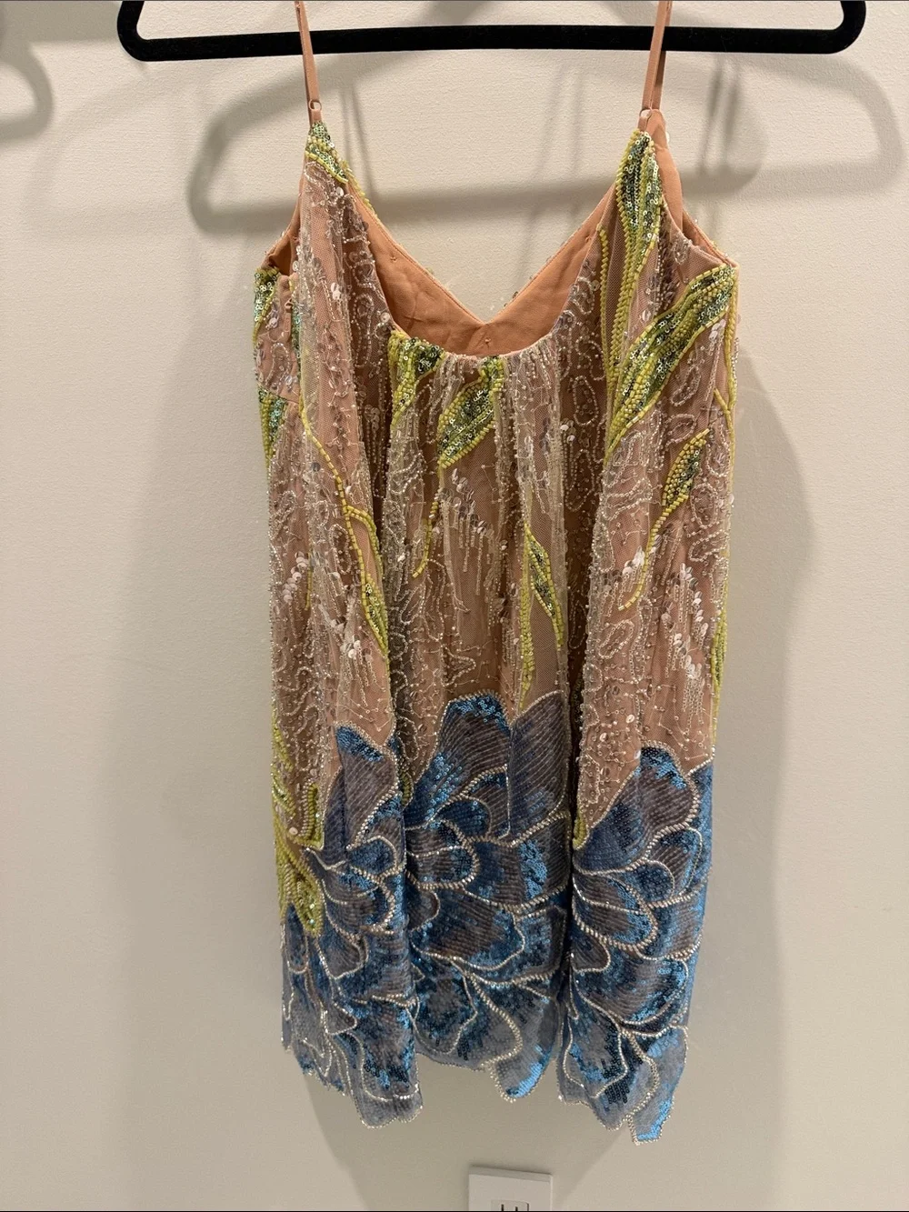 HELSI Lana Embellished Blush Slip Dress with Blue & Lime Beading - Picture 3 of 6